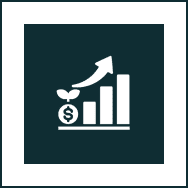 Bar graph with arrow and dollar sign.