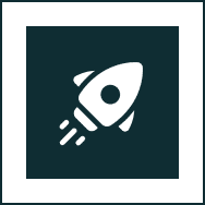 Rocket icon on dark background.