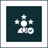Person icon with stars and checkmark.
